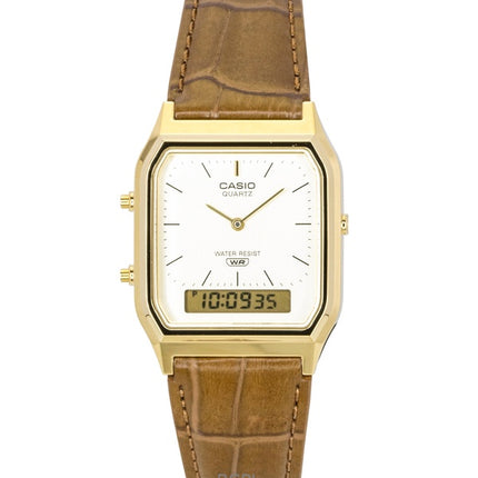 Casio Vintage Analog Digital Lederarmband Gold Zifferblatt Quarz AQ-230EGL-9A Unisex-Uhr