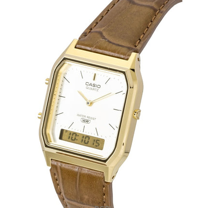 Casio Vintage Analog Digital Lederarmband Gold Zifferblatt Quarz AQ-230EGL-9A Unisex-Uhr