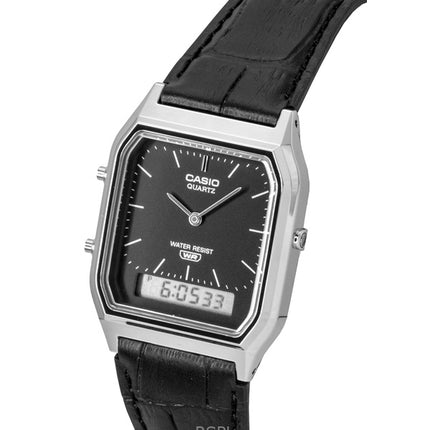Casio Vintage Analog Digital Lederarmband Schwarzes Zifferblatt Quarz AQ-230EL-1A Unisex-Uhr