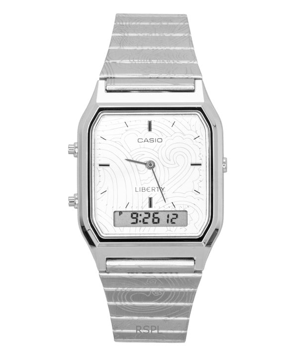 Casio Vintage Liberty Analog-Digitaluhr mit silbernem Zifferblatt, Quarzwerk, Modell AQ-230ELT-7A, Unisex