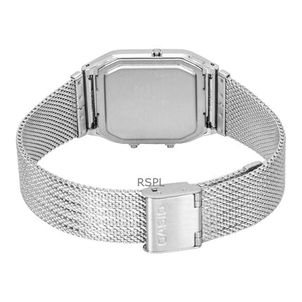 Casio Vintage Analog Digital Edelstahl-Mesh-Armband Silbernes Zifferblatt Quarz AQ-230EM-7A Unisex-Uhr