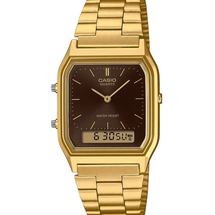 Casio Vintage Analog-Digital-Uhr, goldfarben, Edelstahl, braunes Zifferblatt, Quarz, AQ-230GA-5A, Unisex