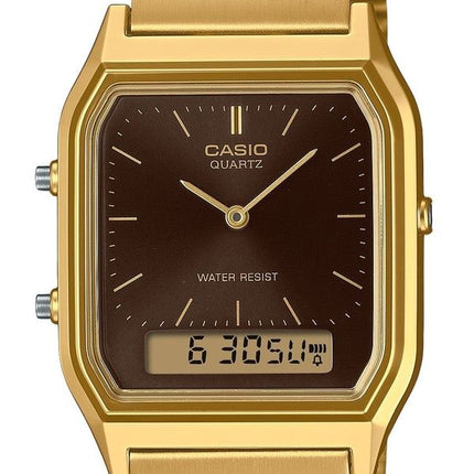 Casio Vintage Analog-Digital-Uhr, goldfarben, Edelstahl, braunes Zifferblatt, Quarz, AQ-230GA-5A, Unisex