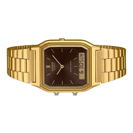 Casio Vintage Analog-Digital-Uhr, goldfarben, Edelstahl, braunes Zifferblatt, Quarz, AQ-230GA-5A, Unisex