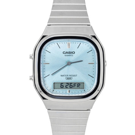 Casio Vintage Analog Digital Edelstahl Hellblaues Zifferblatt Quarz AQ-240E-2A Unisex-Uhr