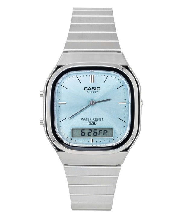 Casio Vintage Analog Digital Edelstahl Hellblaues Zifferblatt Quarz AQ-240E-2A Unisex-Uhr