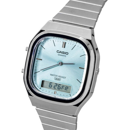 Casio Vintage Analog Digital Edelstahl Hellblaues Zifferblatt Quarz AQ-240E-2A Unisex-Uhr