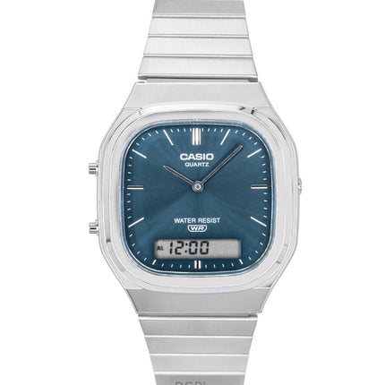 Casio Vintage Analog Digital Edelstahl Hellblaues Zifferblatt Quarz AQ-240E-3A Unisex-Uhr