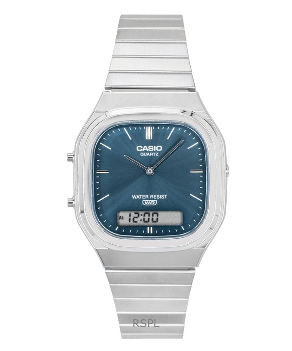 Casio Vintage Analog Digital Edelstahl Hellblaues Zifferblatt Quarz AQ-240E-3A Unisex-Uhr