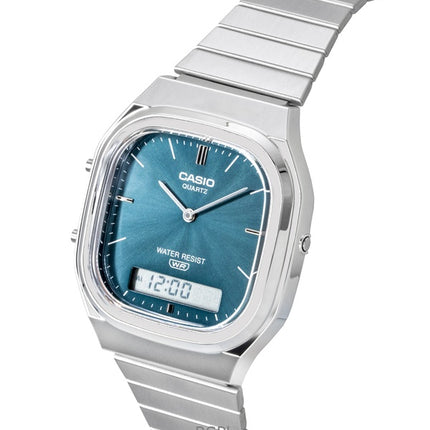 Casio Vintage Analog Digital Edelstahl Hellblaues Zifferblatt Quarz AQ-240E-3A Unisex-Uhr