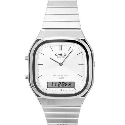 Casio Vintage Analog Digital Edelstahl Silbernes Zifferblatt Quarz AQ-240E-7A Unisex-Uhr