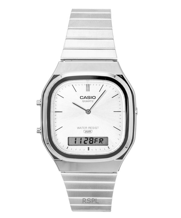 Casio Vintage Analog Digital Edelstahl Silbernes Zifferblatt Quarz AQ-240E-7A Unisex-Uhr