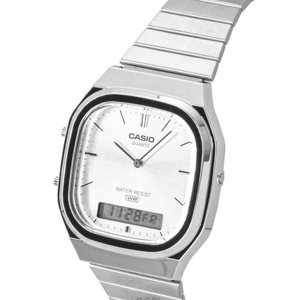 Casio Vintage Analog Digital Edelstahl Silbernes Zifferblatt Quarz AQ-240E-7A Unisex-Uhr