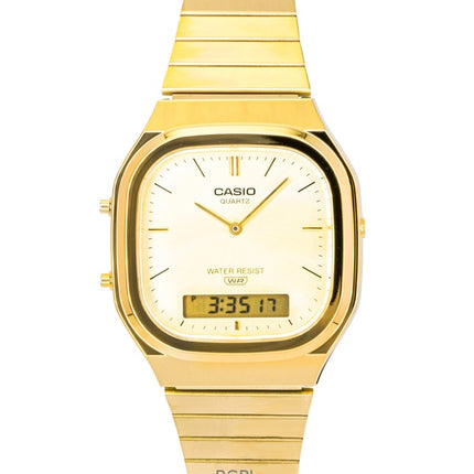 Casio Vintage Analog Digital Goldfarbene Edelstahl Gold Zifferblatt Quarz AQ-240EG-9A Unisex-Uhr