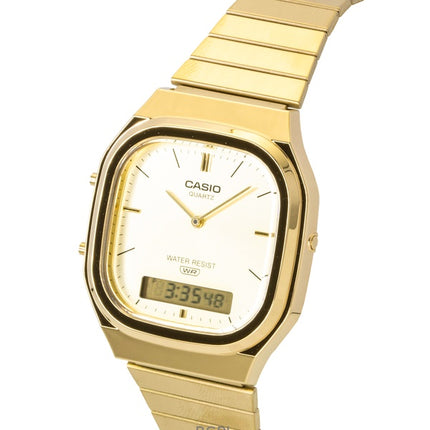 Casio Vintage Analog Digital Goldfarbene Edelstahl Gold Zifferblatt Quarz AQ-240EG-9A Unisex-Uhr