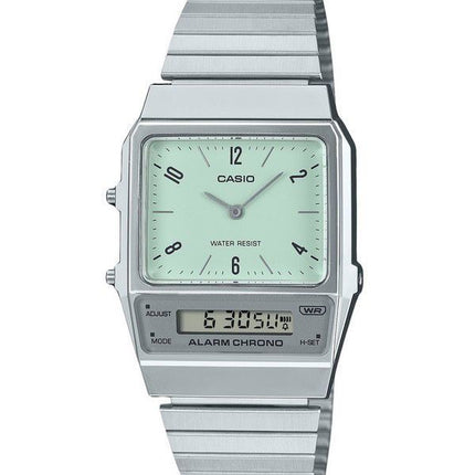 Casio Vintage Analog Digital Dual Time Edelstahlarmband Grünes Zifferblatt Quarz AQ-800E-3A Unisex Uhr