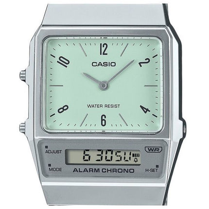 Casio Vintage Analog Digital Dual Time Edelstahlarmband Grünes Zifferblatt Quarz AQ-800E-3A Unisex Uhr