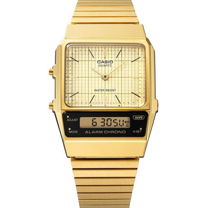 Casio Vintage Analog Digital vergoldeter Edelstahl Beige Zifferblatt Quarz AQ-800EG-9A Unisex-Uhr