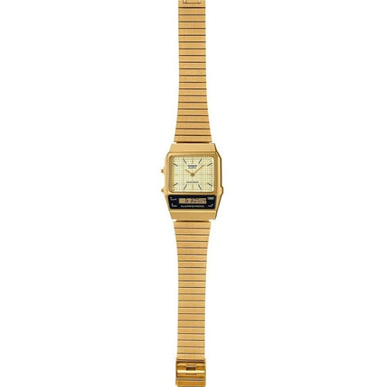 Casio Vintage Analog Digital vergoldeter Edelstahl Beige Zifferblatt Quarz AQ-800EG-9A Unisex-Uhr