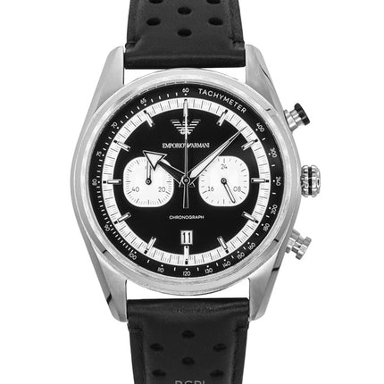 Emporio Armani Chronograph Lederarmband Schwarzes Zifferblatt Quarz AR11635 Herrenuhr