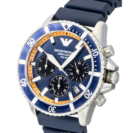 Emporio Armani World Explorer Chronograph Silikonarmband Blaues Zifferblatt Solar AR11696 100M Herrenuhr