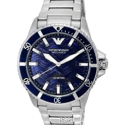 Emporio Armani Meccanico Edelstahl blaues Zifferblatt Automatik AR60059 100M Herrenuhr