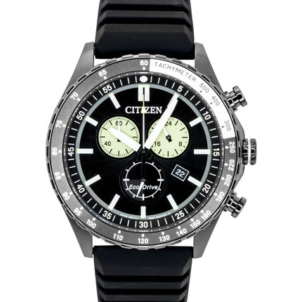 Citizen Eco-Drive Chronograph Herrenuhr mit Silikonarmband, schwarzem Zifferblatt, Solarbetrieb, AT2565-05E, wasserdicht bis 100 m