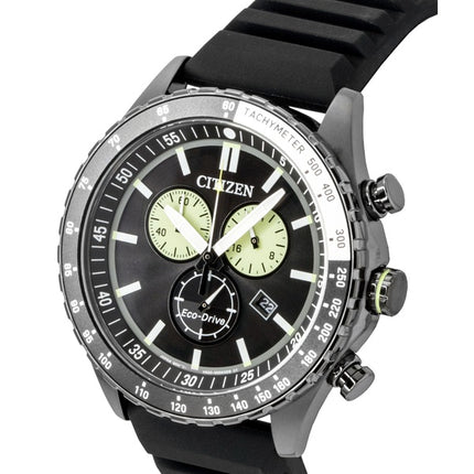 Citizen Eco-Drive Chronograph Herrenuhr mit Silikonarmband, schwarzem Zifferblatt, Solarbetrieb, AT2565-05E, wasserdicht bis 100 m