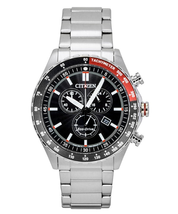 Citizen Eco-Drive Chronograph Edelstahl Schwarzes Zifferblatt Solar AT2566-88E 100M Herrenuhr