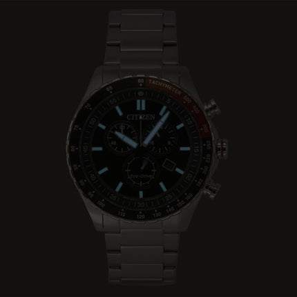 Citizen Eco-Drive Chronograph Edelstahl Schwarzes Zifferblatt Solar AT2566-88E 100M Herrenuhr