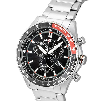 Citizen Eco-Drive Chronograph Edelstahl Schwarzes Zifferblatt Solar AT2566-88E 100M Herrenuhr