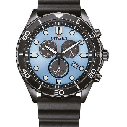 Citizen Eco-Drive Chronograph Polyurethan-Armband blaues Zifferblatt AT2567-18L 100M Herrenuhr