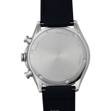 Citizen Eco-Drive Chronograph Herrenuhr mit Silikonarmband, blauem Zifferblatt, Modell AT2569-04L, wasserdicht bis 100 m