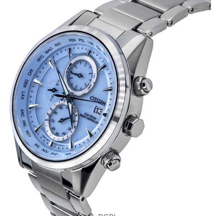 Citizen Eco-Drive Chronograph Funkuhr Edelstahl Eisblaues Zifferblatt AT8260-85M 100M Herrenuhr