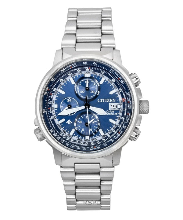 Citizen Promaster Sky Eco-Drive Chronograph Edelstahl Blaues Zifferblatt Taucheruhr AT8300-58L 200M Herrenuhr