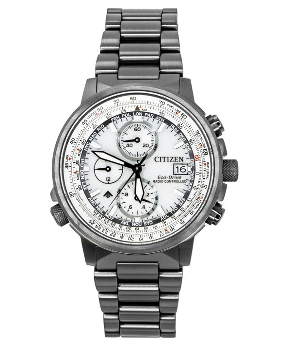 Citizen Promaster Navihawk AT Chronograph Edelstahl Silbernes Zifferblatt Eco-Drive Taucheruhr AT8304-57A 200M Herrenuhr