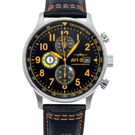 AVI-8 Hawker Hurricane Classic Chronograph Herrenuhr mit Lederarmband, schwarzem Zifferblatt und Quarzwerk AV-4011-0Y