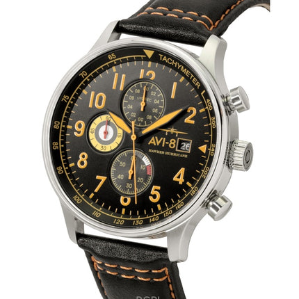 AVI-8 Hawker Hurricane Classic Chronograph Herrenuhr mit Lederarmband, schwarzem Zifferblatt und Quarzwerk AV-4011-0Y