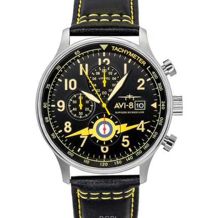 AVI-8 Hawker Hurricane Classic Chronograph Herrenuhr mit Lederarmband, schwarzem Zifferblatt und Quarzwerk (AV-4011-0Z) inklusive zusätzlichem Armband