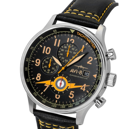 AVI-8 Hawker Hurricane Classic Chronograph Herrenuhr mit Lederarmband, schwarzem Zifferblatt und Quarzwerk (AV-4011-0Z) inklusive zusätzlichem Armband