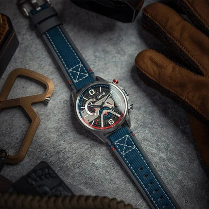 AVI-8 Hawker Harrier Dual Retrograde Chronograph Admiral Schwarzer Stahl Schwarzes Zifferblatt Quarz AV-4056-09 Herrenuhr