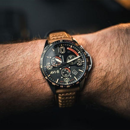 AVI-8 P-51 Mustang Blakeslee Chronograph Bronze Eiche Quarz AV-4077-02 Herrenuhr