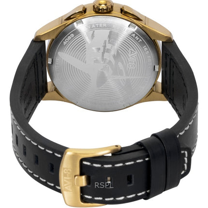 AVI-8 Spitfire Lock Chronograph Herrenuhr mit schwarzem Lederarmband, schwarzem Zifferblatt und Quarzwerk (AV-4089-07)