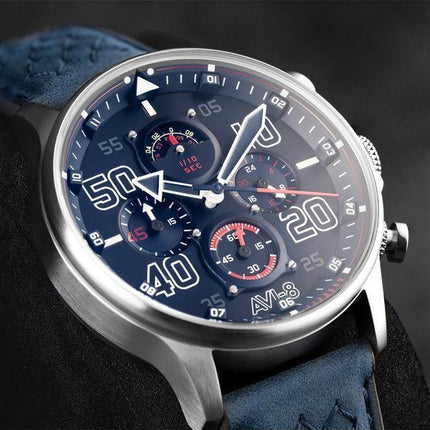 AVI-8 Hawker Typhoon Rb396 Sheila Chronograph Limited Edition Volkel Blaues Zifferblatt Quarz AV-4093-07 Herrenuhr
