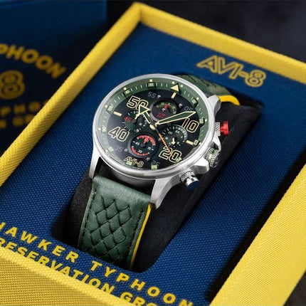 AVI-8 Hawker Typhoon Rb396 Sheila Chronograph Limited Edition Goch grünes Zifferblatt Quarz AV-4093-08 Herrenuhr