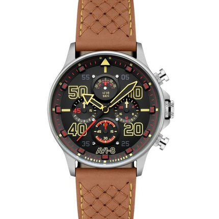 AVI-8 Hawker Typhoon Coningham Chronograph Baldwin Lederarmband schwarzes Zifferblatt Quarz AV-4093-0B Herrenuhr