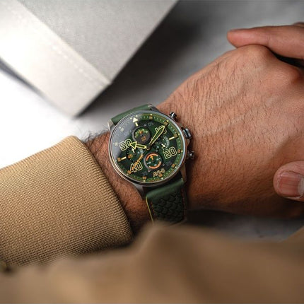 AVI-8 Hawker Typhoon Coningham Chronograph Harding Lederarmband grünes Zifferblatt Quarz AV-4093-0D Herrenuhr