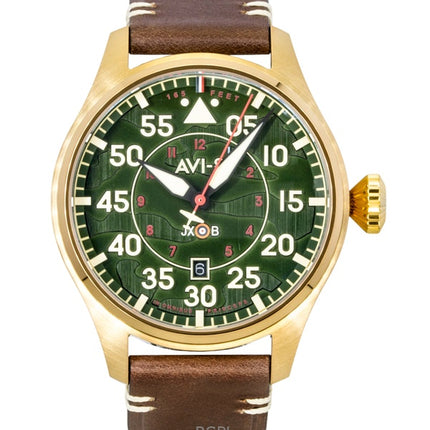 AVI-8 Hawker Hurricane Herrenuhr mit Lederarmband, grünem Zifferblatt und Automatikwerk AV-4097-04