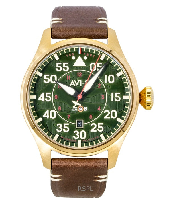 AVI-8 Hawker Hurricane Herrenuhr mit Lederarmband, grünem Zifferblatt und Automatikwerk AV-4097-04