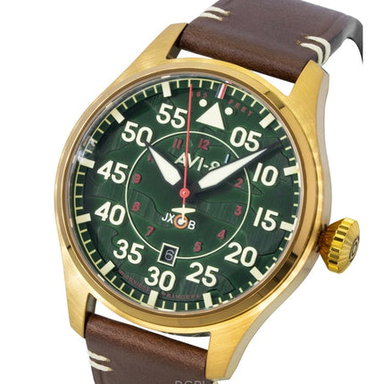 AVI-8 Hawker Hurricane Herrenuhr mit Lederarmband, grünem Zifferblatt und Automatikwerk AV-4097-04